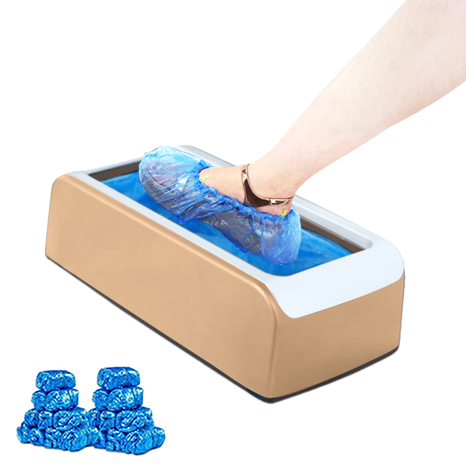 Automatic Shoe Cover Machine with 200 Disposable Shoe Covers Automatic Shoe Cover Machine for Home Use Disposable Non-slip Waterproof Shoe Covers for Indoors, Offices, Factories (transparent gold)